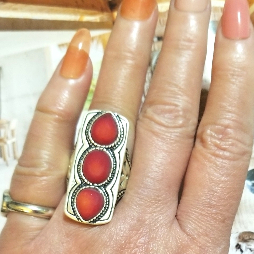 Silpada Triple Coral Sterling Western Bohemian Ring